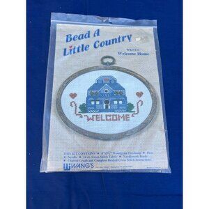 Beaded Cross Stitch Kit "Welcome Home" W/ Wood Frame WKIT121 Wangs International